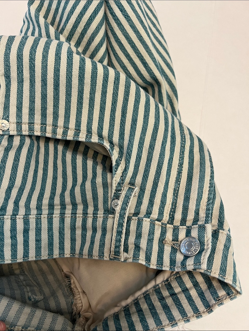 FREE PEOPLE WE THE FREE ASTORIA HIGH RISE BLUE /WHITE STRIPED WIDE LEG JEANS 27 - Picture 14 of 14